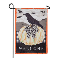 White Pumpkin with Black Crow Garden Suede Flag