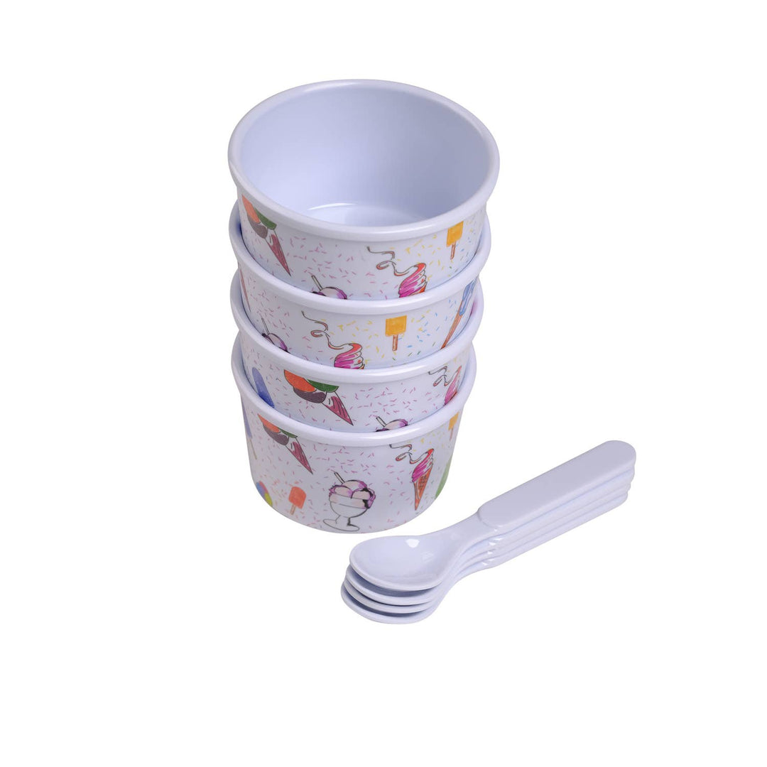 8-Piece Melamine Ice Cream Cups with Spoons Set