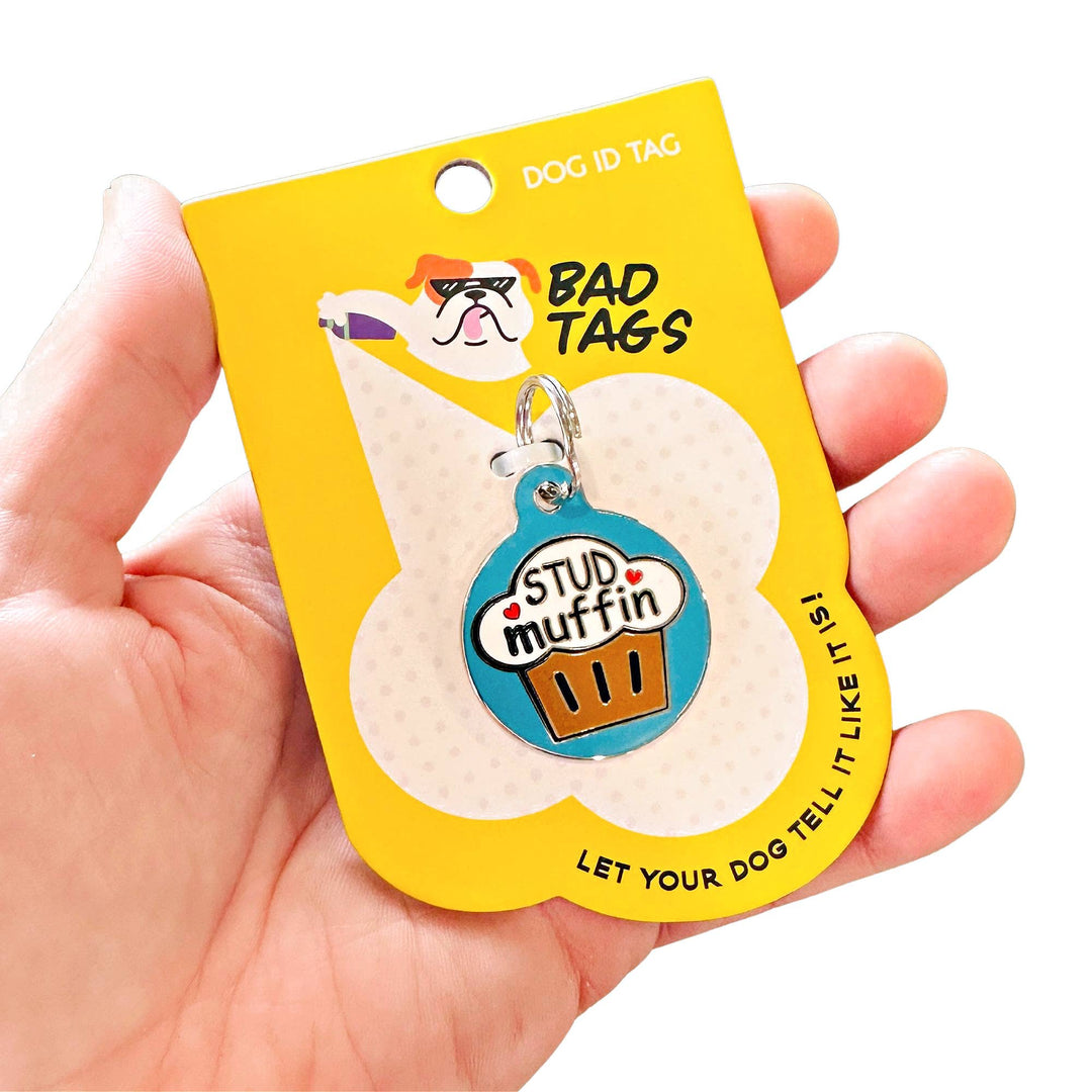 Dog ID Tag with Personalized QR Code Stud Muffin: Small 1" / Engraved QR Code