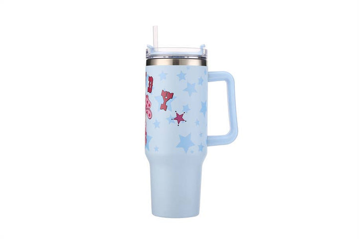 Western Theme HOWDY Printed Tumbler with Handle 40oz: Blue