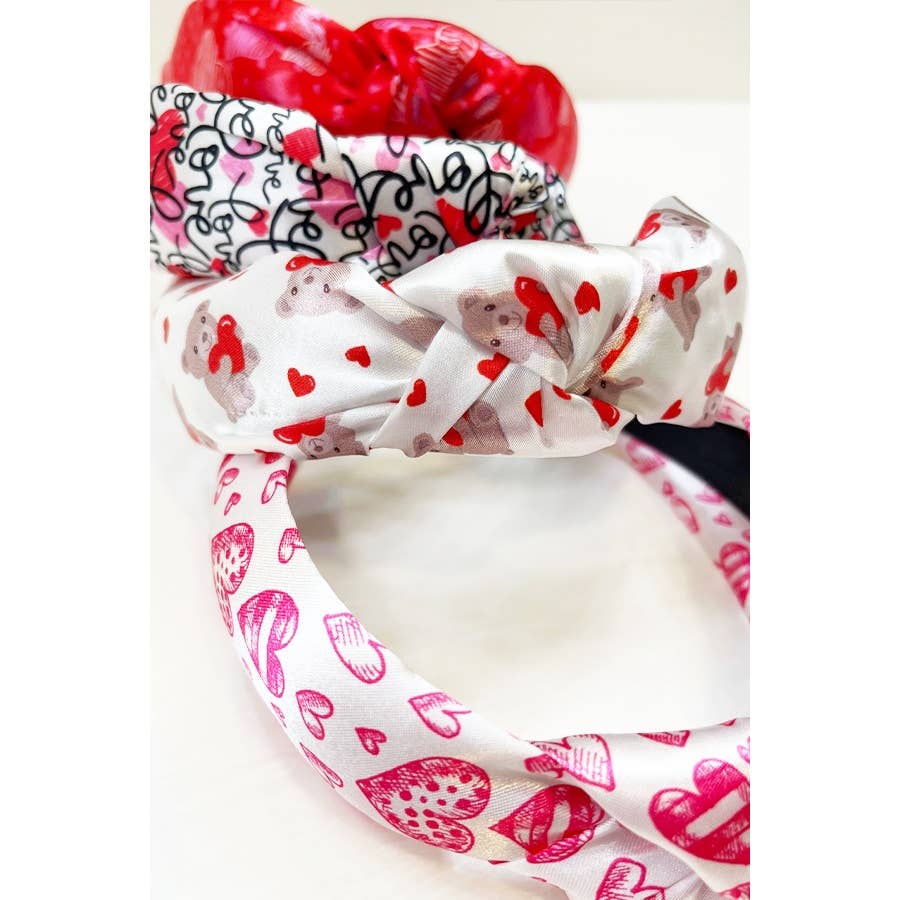 Valentines Day Satin Heart Print Headband: MIX COLOR / ONE(12)