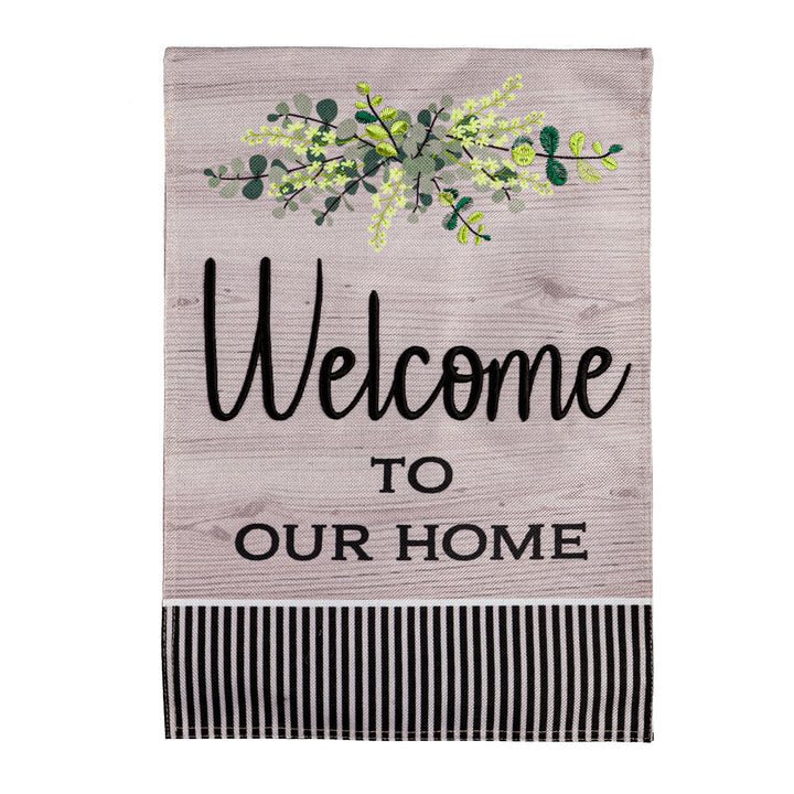 Wood Grain Welcome Garden Burlap Flag