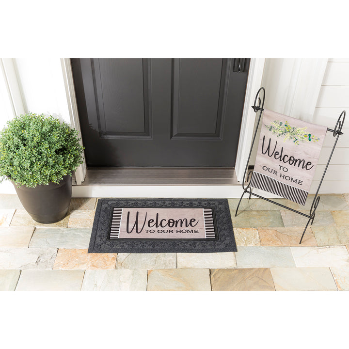 Wood Grain Welcome Garden Burlap Flag