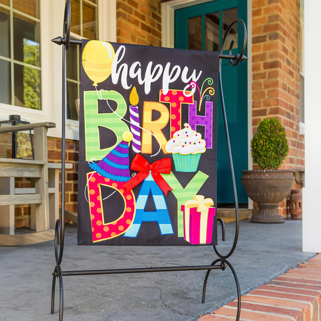 Happy Birthday Garden Linen Flag