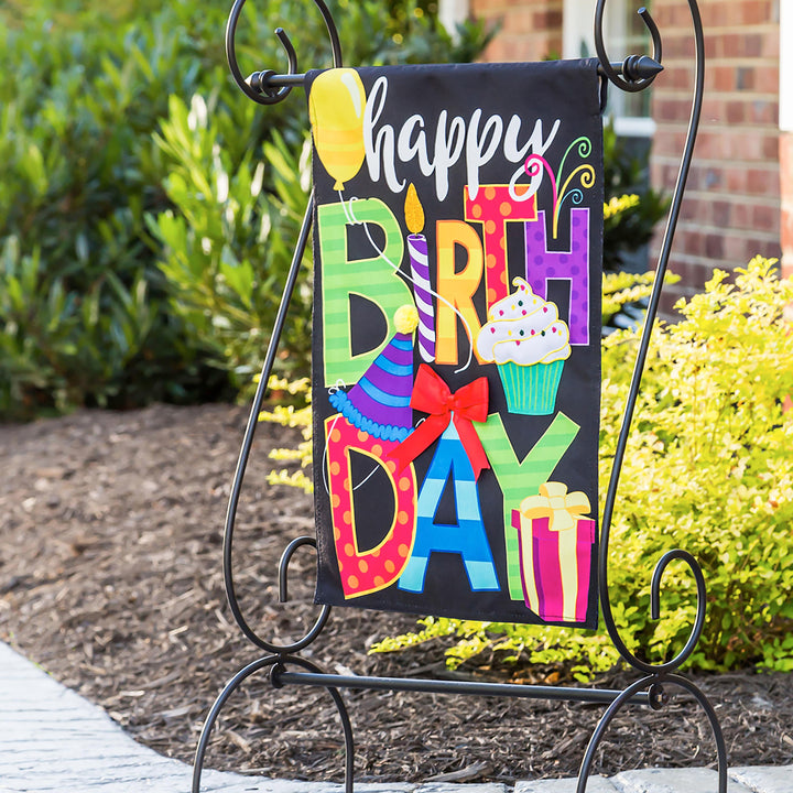 Happy Birthday Garden Linen Flag