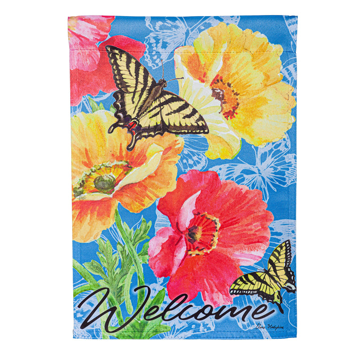 Bright Yellow Poppy Suede Garden Flag