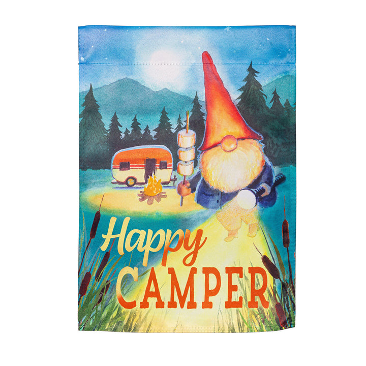 Gnome Happy Camper Suede Garden Flag