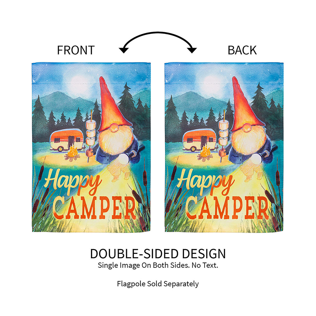 Gnome Happy Camper Suede Garden Flag