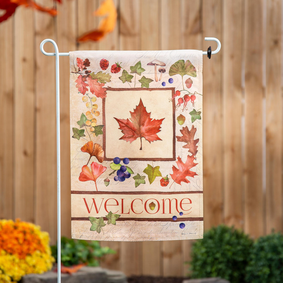 Welcome Fall Leaf Suede Garden Flags