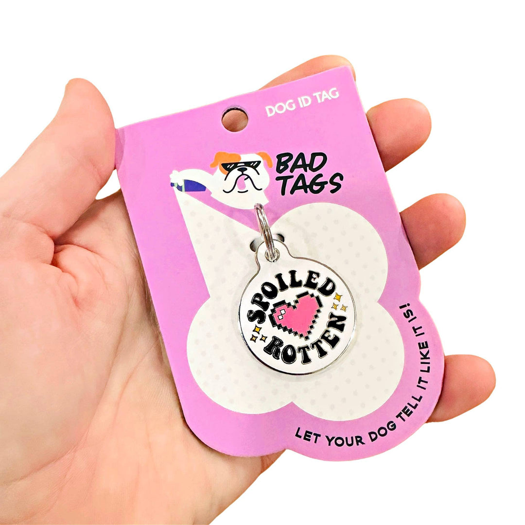 Dog ID Tag with Personalized QR Code - Spoiled Rotten : Engraved QR Code / Large 1.25"