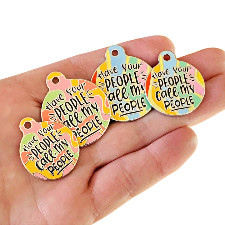 Dog ID Tag with Personalized QR Code - Call My People: Pink Multi / Large / Engraved QR Code