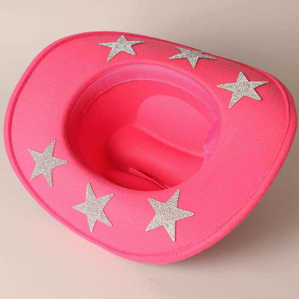 Vegan Felt Star Rhinestone Trim Cowboy Hat: CML / ONE SIZE