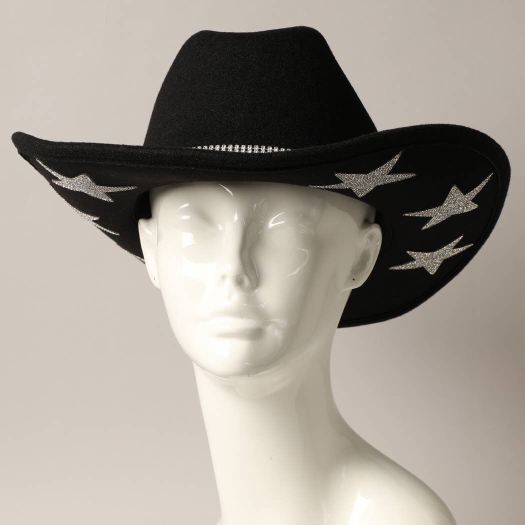 Vegan Felt Star Rhinestone Trim Cowboy Hat: NCP / ONE SIZE