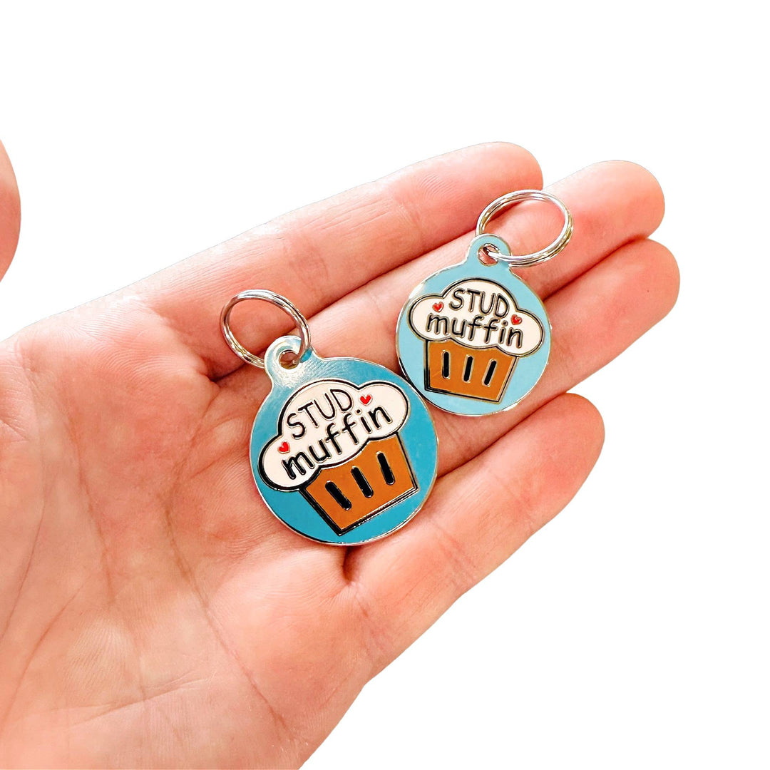 Dog ID Tag with Personalized QR Code Stud Muffin: Small 1" / Engraved QR Code