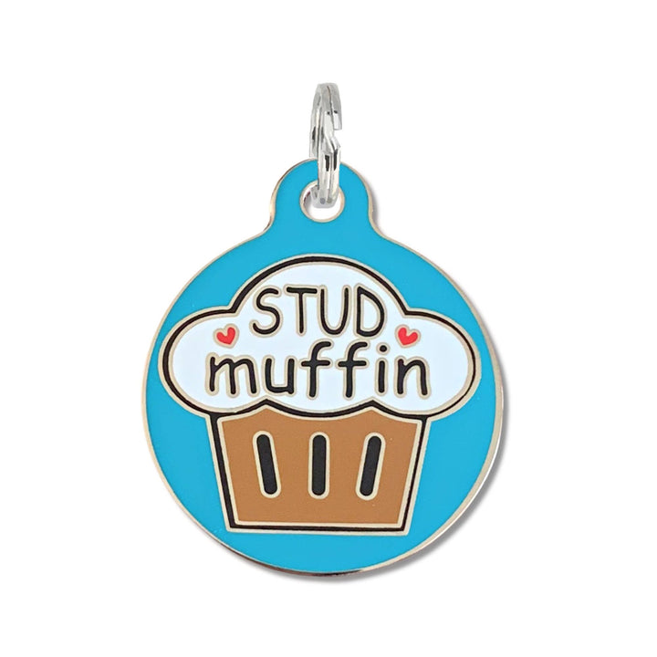 Dog ID Tag with Personalized QR Code Stud Muffin: Small 1" / Engraved QR Code