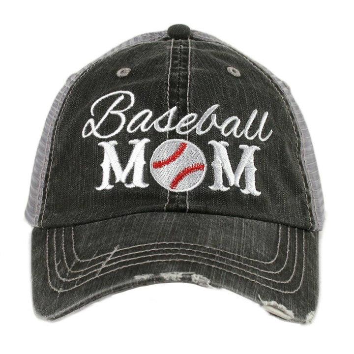 Baseball Mom Distressed Cotton Trucker Hat: Gray
