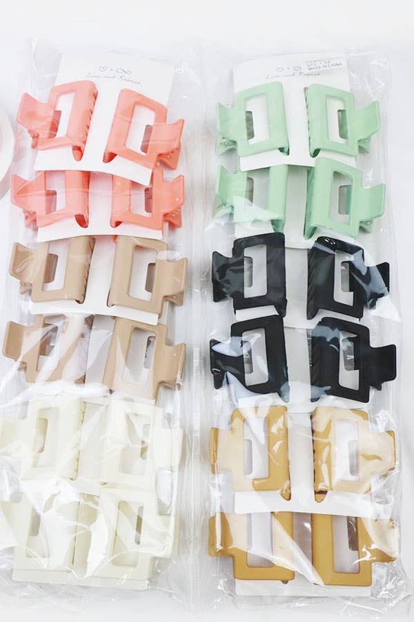 24-Pcs Small Matt Cut Out Rectangle Hair Claw: MIX COLOR / ONE