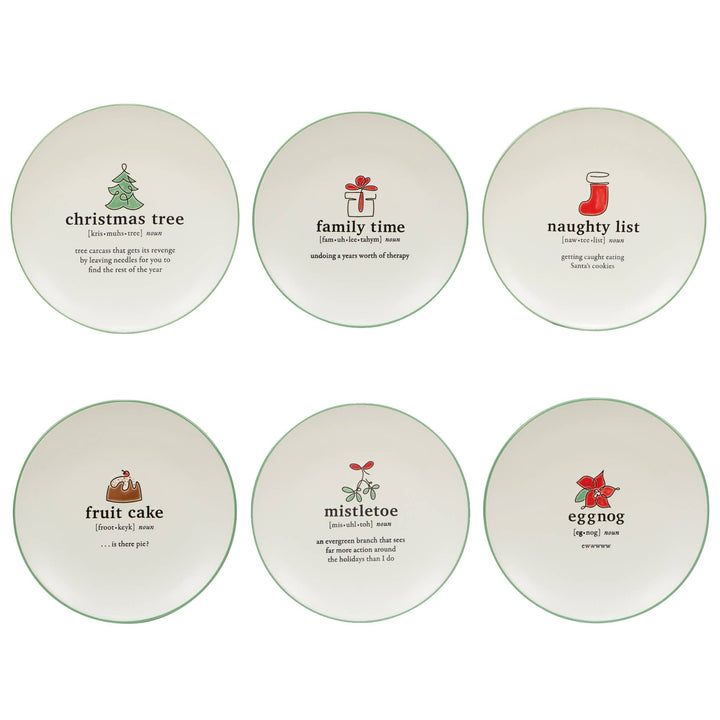 Christmas Fun Green Sayings Dessert Plate 8.5in asst