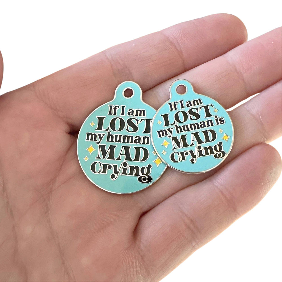 Dog ID Tag with Personalized QR Code - Mad Crying: Small / Aqua Blue / Engraved QR Code