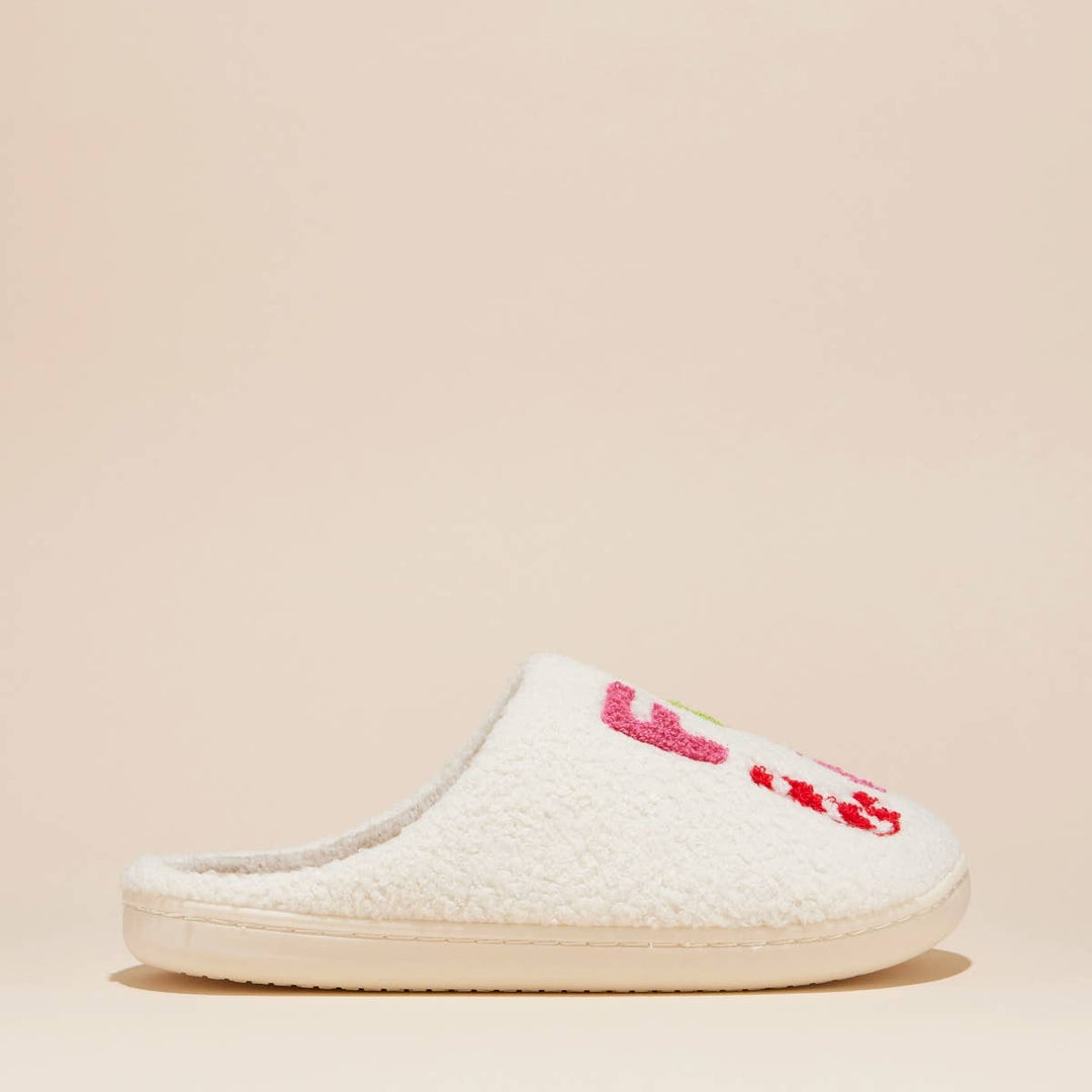 ‘FALALALA’ Tree Fuzzy Home Slippers: Pink / Large / 4DL98012