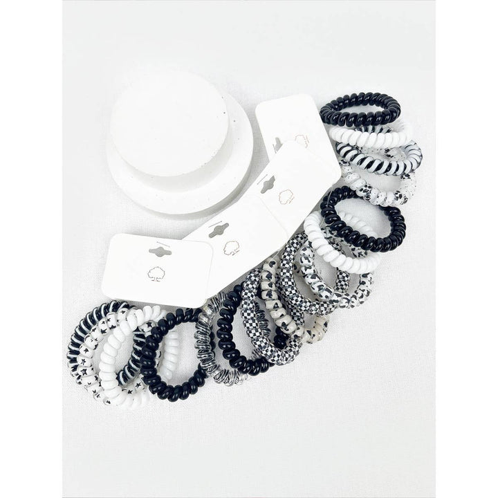 Black and White Multi Design Spiral Hair Ties: MIX COLOR / ONE(12)