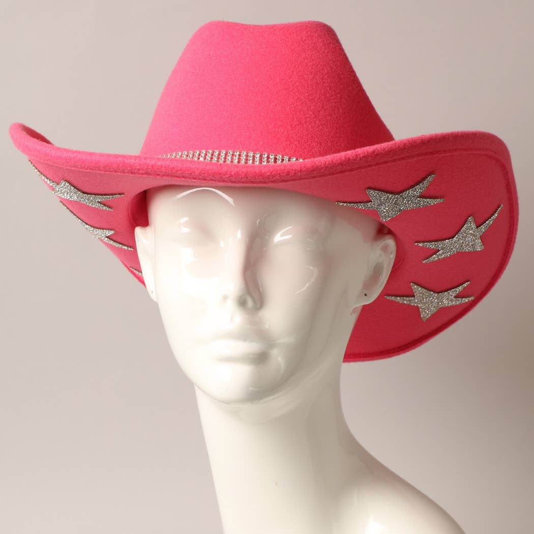 Vegan Felt Star Rhinestone Trim Cowboy Hat: CML / ONE SIZE