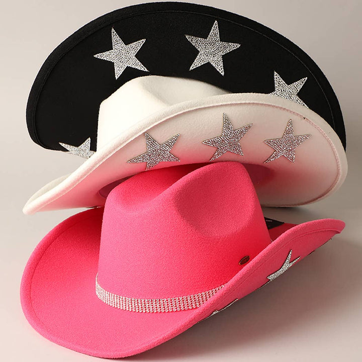 Vegan Felt Star Rhinestone Trim Cowboy Hat: NCP / ONE SIZE