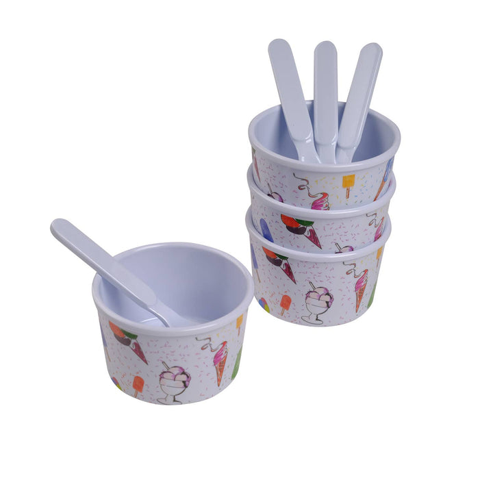 8-Piece Melamine Ice Cream Cups with Spoons Set