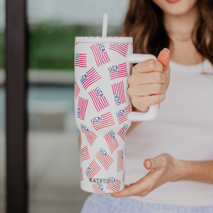 "USA" Flags Repeat Wholesale Tumbler Cup: White