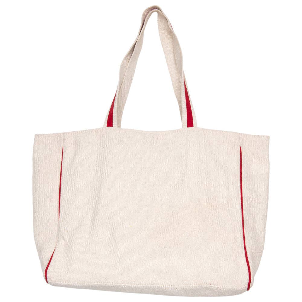 Beating Heart Chenille Beach Bag Tote: Beige Canvas