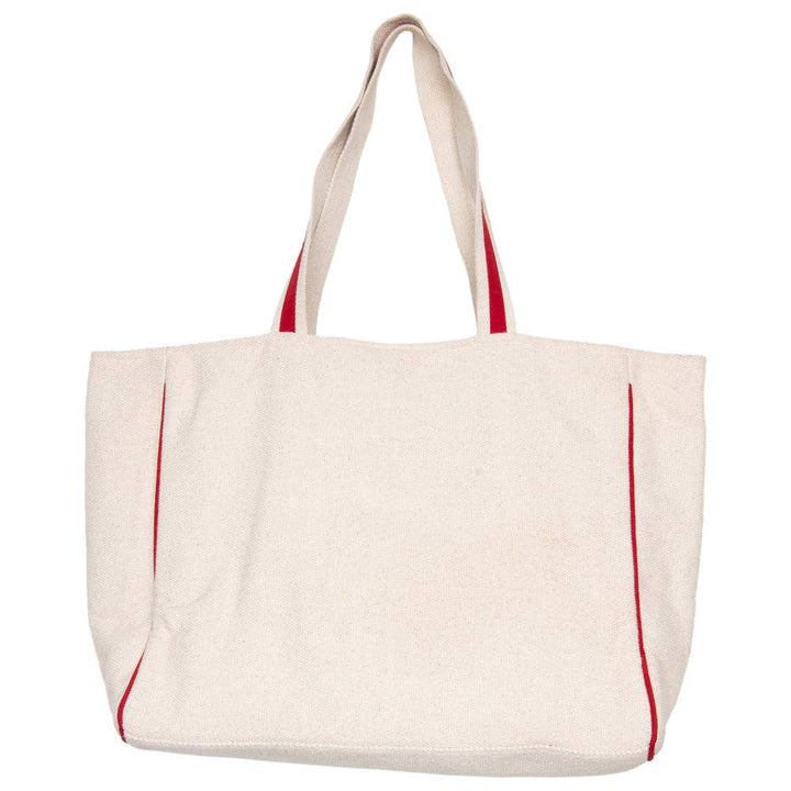 Beating Heart Chenille Beach Bag Tote: Beige Canvas
