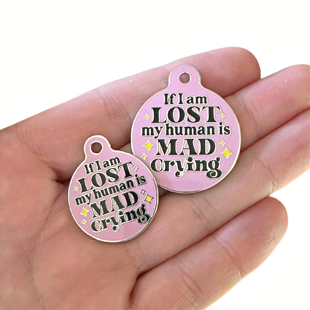 Dog ID Tag with Personalized QR Code - Mad Crying: Large / Light Purple / Engraved QR Code