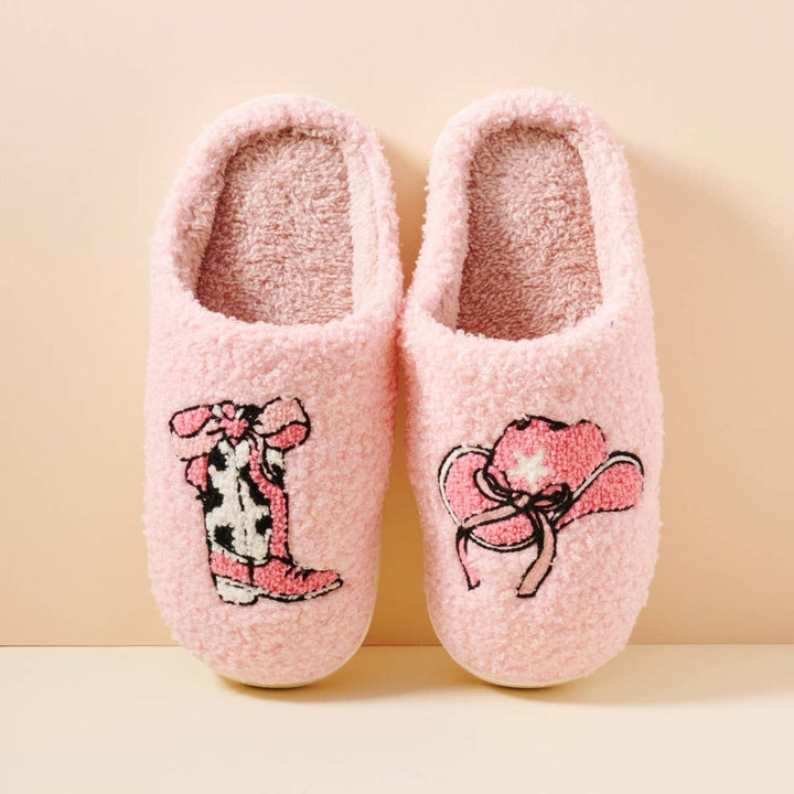Western Boots and Hat Home Slippers: Pink / Medium / 4DL98006