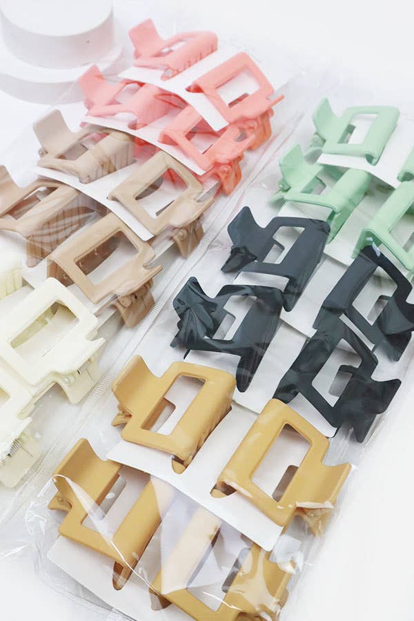 24-Pcs Small Matt Cut Out Rectangle Hair Claw: MIX COLOR / ONE