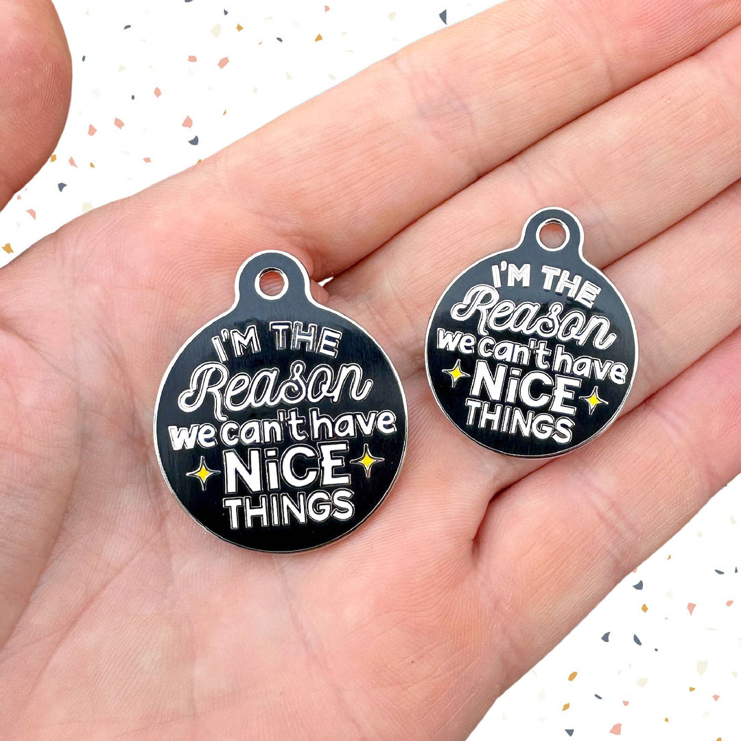 Dog Tag with Personalized QR Code - Can't Have Nice Things: Engraved QR Code / Small 1"