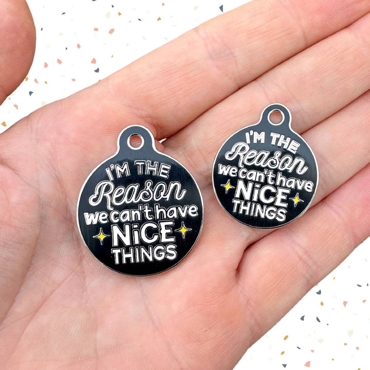 Dog Tag with Personalized QR Code - Can't Have Nice Things: Engraved QR Code / Small 1"