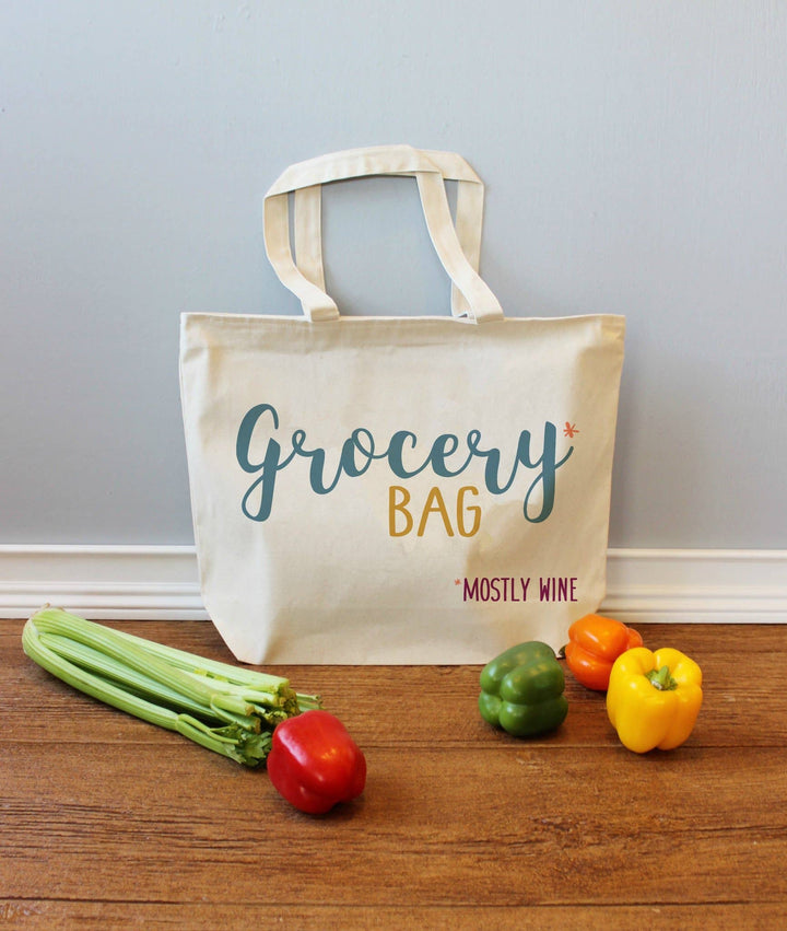 Grocery Bag Mostly Wine Tote Bag