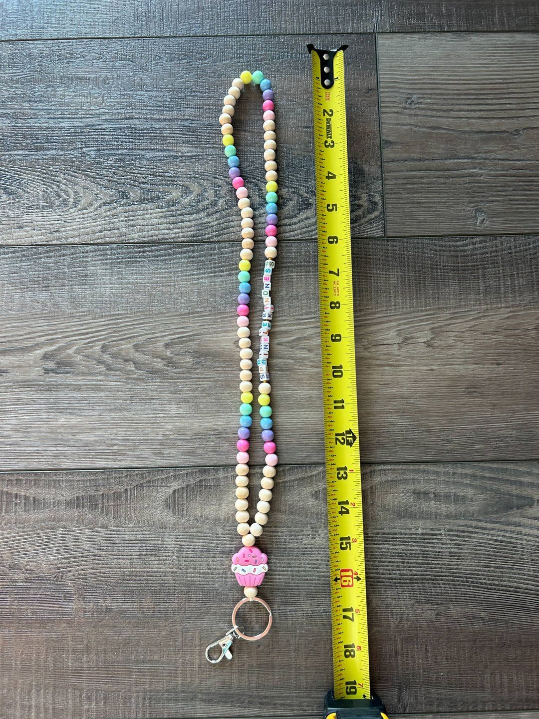 Colorful Beaded Teacher Lanyard with Cupcake Charm