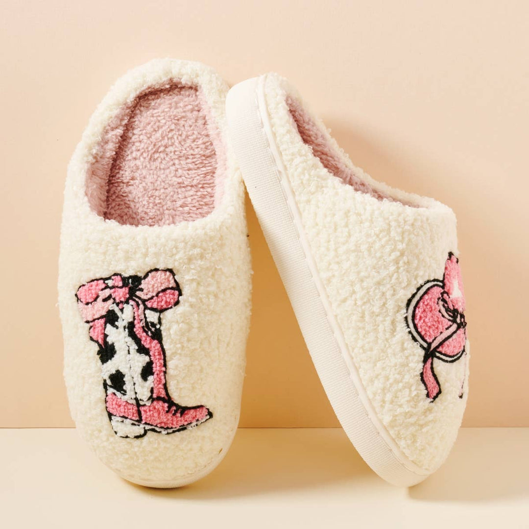 Western Boots and Hat Home Slippers: Pink / Small / 4DL98006