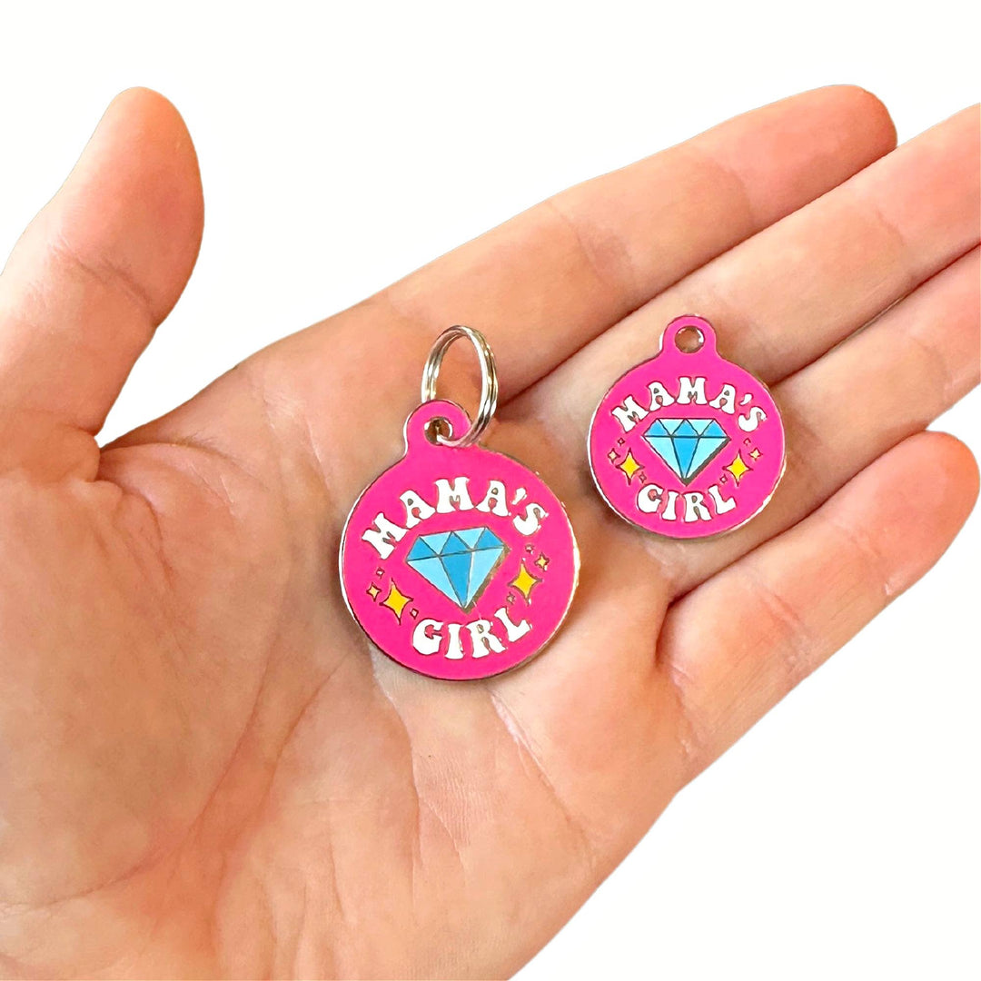 Enamel Dog ID Tag with Personalized QR Code - Mama's Girl: Engraved QR Code / Small 1"
