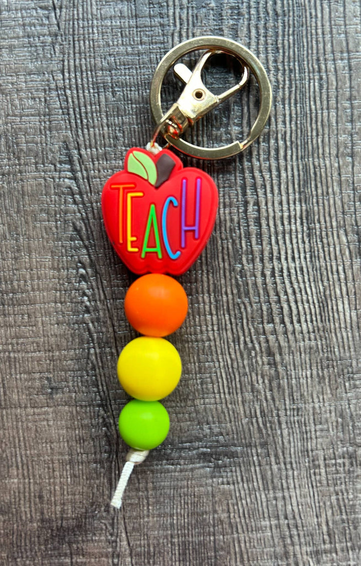 Teacher Focal Bead Small Keychain : Red Leopard Apple