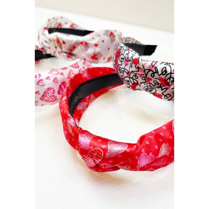 Valentines Day Satin Heart Print Headband: MIX COLOR / ONE(12)