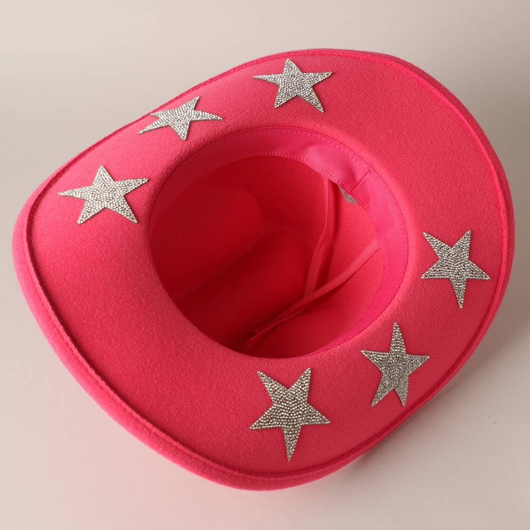 Vegan Felt Star Rhinestone Trim Cowboy Hat: CML / ONE SIZE