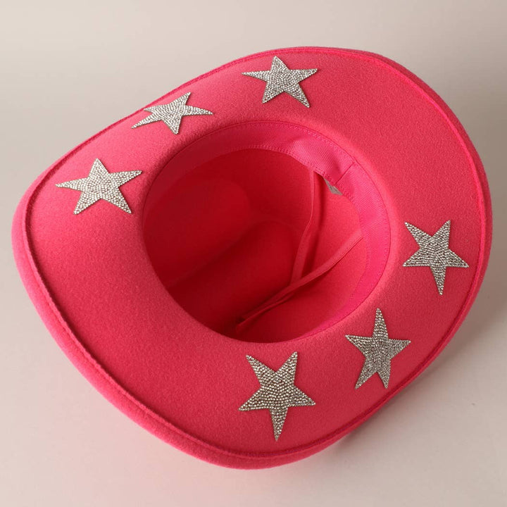 Vegan Felt Star Rhinestone Trim Cowboy Hat: NCP / ONE SIZE