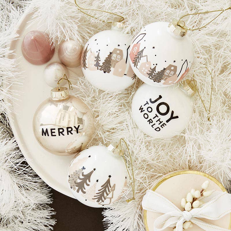 Glass Ornament Set - Merry + Trees - Set of 2