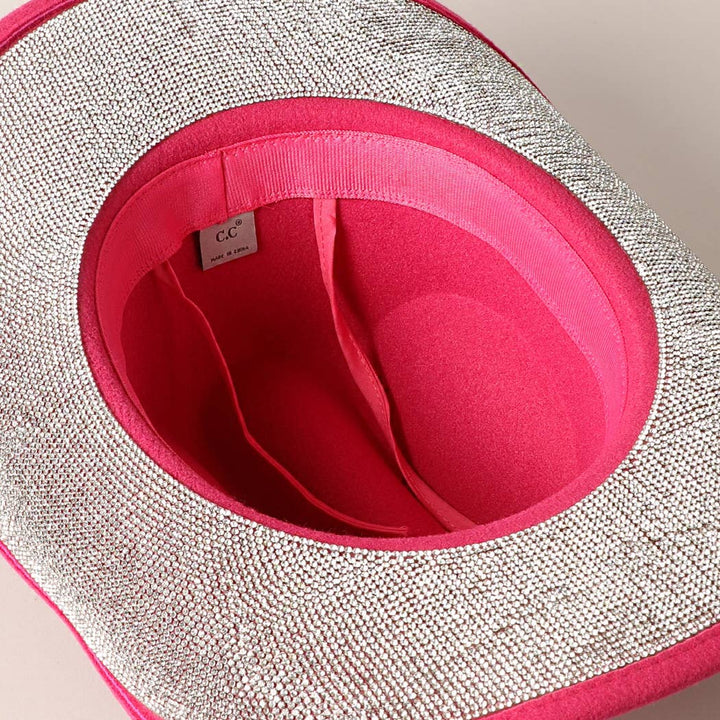 Vegan Felt Cowboy Hat with Rhinestone Trim: HPKC / ONE SIZE