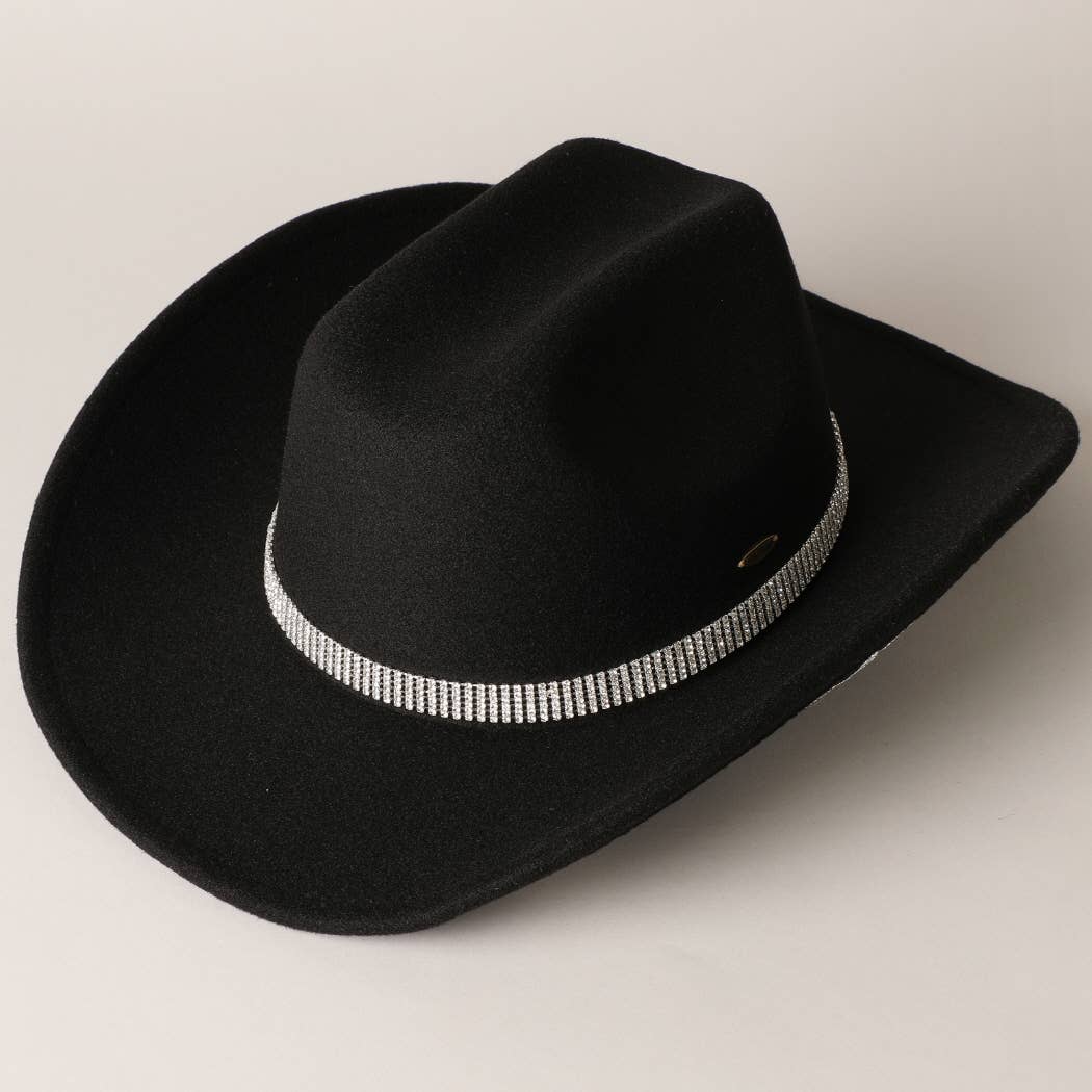 Vegan Felt Star Rhinestone Trim Cowboy Hat: CML / ONE SIZE