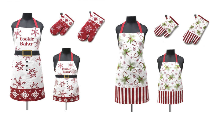 4-Pack Christmas Baking Aprons & Ovenmitts: Mommy and Me Set