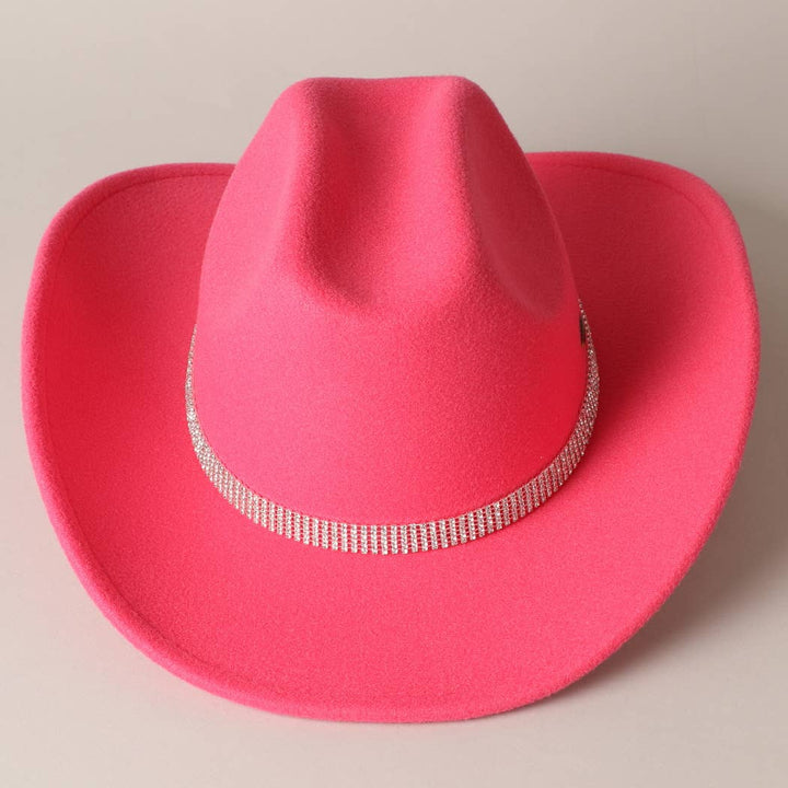 Vegan Felt Star Rhinestone Trim Cowboy Hat: NCP / ONE SIZE