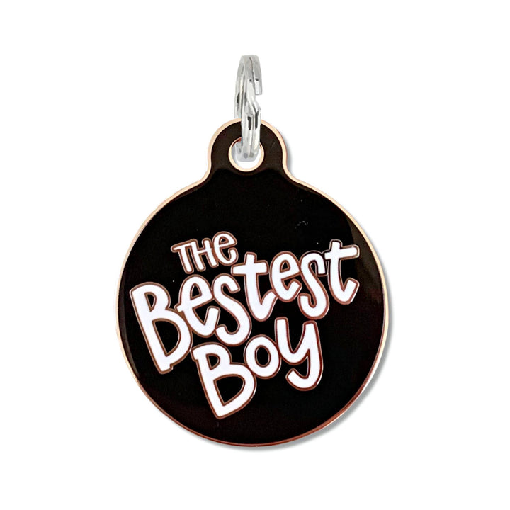 Dog ID Tag with Personalized QR Code - The Bestest Boy: Black / Engraved QR Code / Small 1"